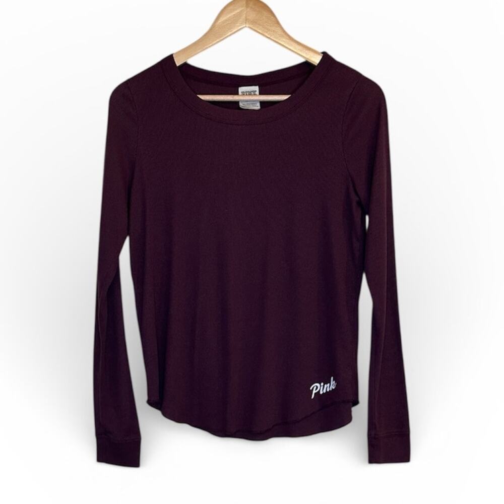 PINK Victoria’s Secret Ribbed Long Sleeve Tee Burgundy Size M
